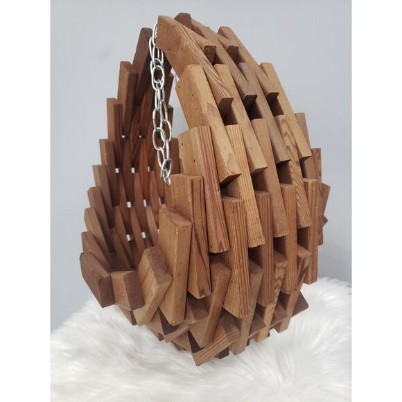 LARGE Vintage MCM Wood Block Planter Hanging Plant Basket Boho Chic‎ Cedar Swag - Picture 2 of 11